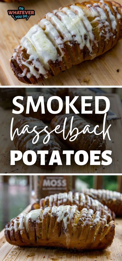 Smoked Potatoes, Outdoor Cooking Recipes, Big Families, Hasselback Potatoes, Potato Toppings, Pellet Grill Recipes, Traeger Recipes, Electric Smoker, Smoked Cheese