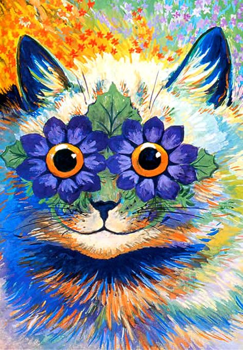 by Louis William Wain Flower Eyes, Louis Wain Cats, Louis Wain, Cat Artwork, Visionary Art, Naive Art, Outsider Art, Cat Illustration, Funky Art