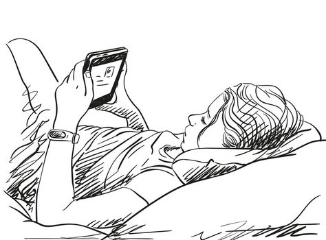 How the smartphone affected and entire generation. Bed Sketch, Storyboard Reference, Anime Sites, Girl Thinking, Vector Sketch, Face Expressions, Girl Talk, Body Poses, Couple Drawings