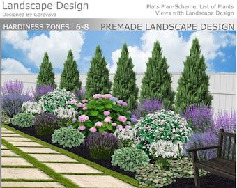 Premade Fence Landscape , Hydrangea Bush Design, Zone 5-8 Landscape Design, Landscaping Privacy Fence Ideas, Fence Landscape, Ready-made - Etsy Colorful Landscaping, Garden Hydrangea, Hydrangea Landscaping, Grass Landscape, Outdoor Ponds, Fantasy Garden, Ornamental Grass, Privacy Landscaping, Hosta Gardens