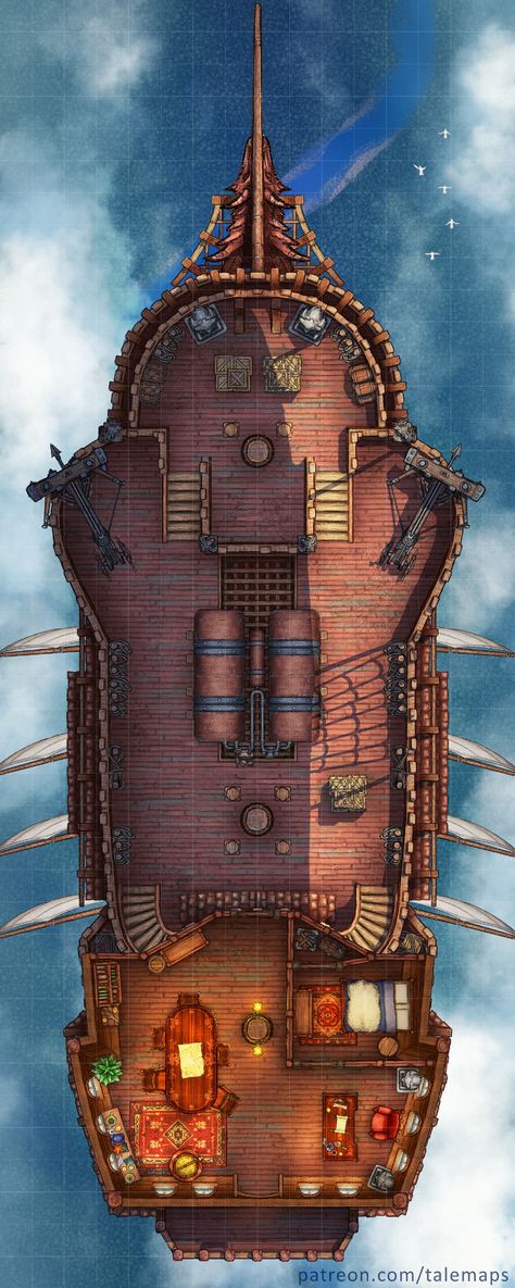 Hideout Battlemap, D&d Maps, Dungeons And Dragons Maps, Airship Art, Dnd Battle Maps, Flying Ship, Sea Map, Fantasy City Map, Isometric Map