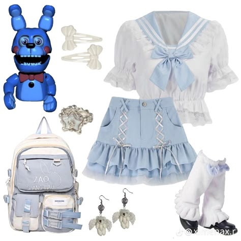 Sun And Moon Fnaf Inspired Outfits, Fnaf Movie Outfit Ideas, Outfit Bord, Fnaf Makeup, Fnaf Outfits, Chica Aesthetic, Fnaf Costume, Ballora Fnaf, Holographic Fashion