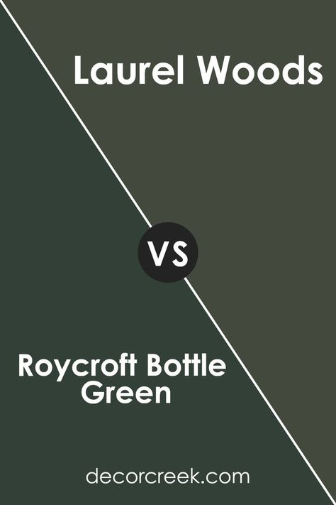 Roycroft Bottle Green SW 2847 by Sherwin Williams vs Laurel Woods SW 7749 by Sherwin Williams Laurel Woods Sherwin Williams, Sherwin Williams Laurel Woods, Foxhall Green, Roycroft Bottle Green, Classic Library, Trim Colors, Bottle Green, Coordinating Colors, Green Wall