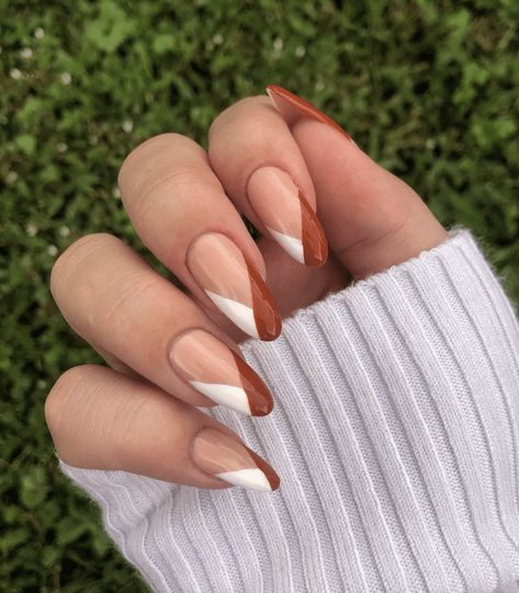 Organge Nails, Orange Manicure, Copper Nails Designs, Burnt Orange Nails, Professional Nail Designs, Fall Wedding Nails, Orange Acrylic Nails, Tan Nails, White Chrome Nails