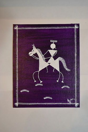 Warli Painting (Ethnic Art from India) King and his horse. Tiled Table, Warli Paintings, Abs Art, Worli Painting, Folk Art Paintings, Warli Painting, Warli Art, Indian Art Gallery, Canvas Paint