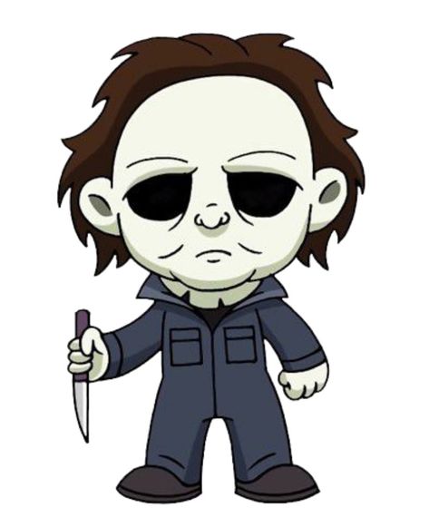 Mini Horror Characters, Michael Myers Cartoon Drawing, Halloween Killers Drawings, Cartoon Halloween Characters, Chibi Horror Characters, Chibi Michael Myers, Michael Myers Cartoon, Baby Horror Characters, Halloween Characters Drawings