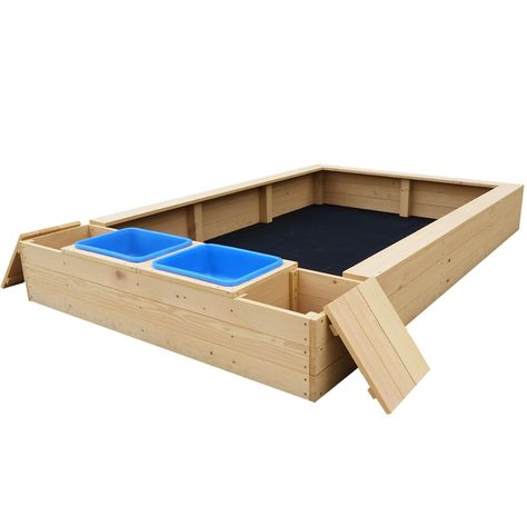 Mighty Wooden Sandpit | Temple & Webster Sand Rock, Sand Pit, Outdoor Play Areas, Kids Outdoor Play, Storage Tubs, Natural Playground, Garden Types, Outdoor Play Equipment, Backyard Playground