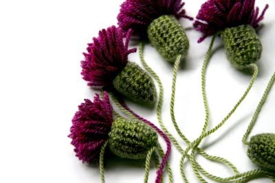 Crocheted thistles!  Snow in a Teapot: Design Blog: Thistles and other garden treats Crochet Thistle, Thistle Leaves, Scotland National Flower, Teapot Design, Crochet Brooch, Crocheted Flowers, Crochet Leaves, Garden Quilt, Scottish Thistle