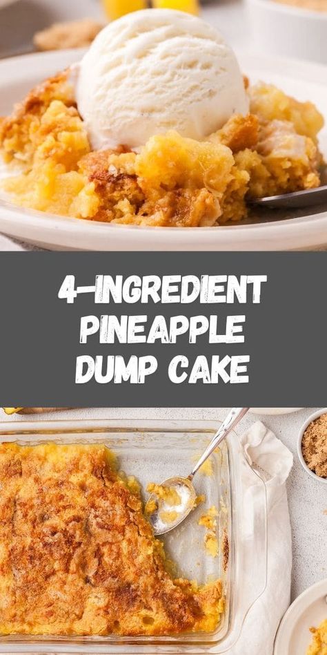 Looking for an easy and delicious dessert? Try this Pineapple Dump Cake! With just a few ingredients, this Pineapple Dump Cake recipe creates a sweet and tangy treat that's perfect for any occasion. If you love pineapple desserts or are a fan of dump cake recipes, this one is sure to become a favorite. Simple to make, and bursting with tropical flavor, it's the perfect dessert for sharing! Yellow Cake Mix Pineapple Dump Cake, Pineapple Pudding Dessert Easy Recipes, Pineapple Dump Cake Cobbler, Pineapple Dump Cake Easy, Pineapple Dump Cake 2 Ingredients, Mango Dump Cake, Easy Pineapple Dump Cake Recipes, Easy Dump Cake Recipes 3 Ingredients Crushed Pineapple, Apple Pineapple Dump Cake