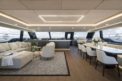 Sunreef Yachts has launched its latest 80 Sunreef Power catamaran Manta. With her modern yacht interior design she's expected to be on top charter lists. Modern Yacht, Sunreef Yachts, Luxury Yacht Interior, Yacht Interior Design, Yacht Model, Power Catamaran, Yacht Interior, Boat Interior, Yacht Design