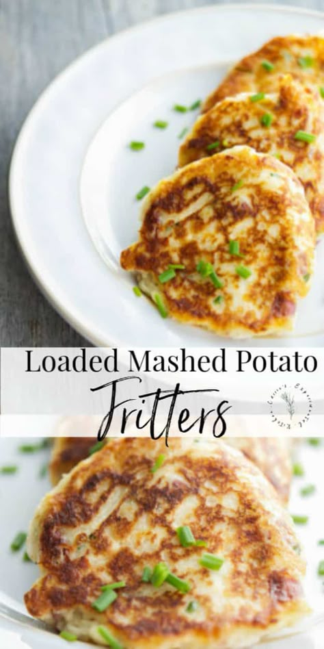 Potatoes Fritters, Side Dishes Simple, Mashed Potato Fritters, Leftover Mashed Potato Recipes, Food Potatoes, Recipes Side Dishes, Cheddar Mashed Potatoes, Loaded Mashed Potatoes, Potato Fritters