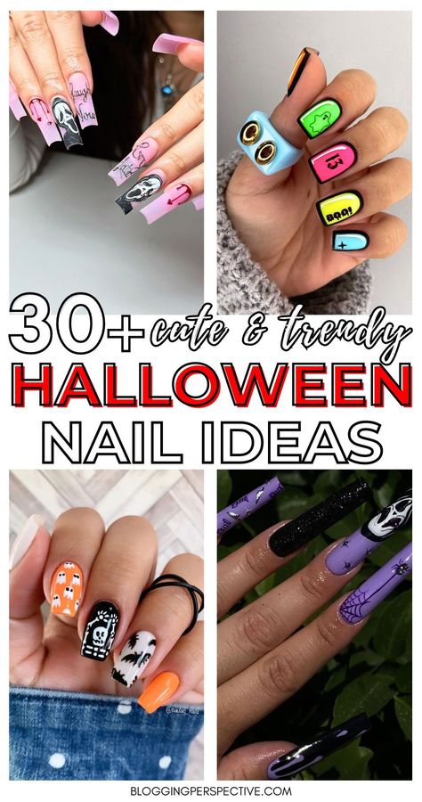 These 30+ irresistible Halloween nails will give you a jaw-dropping Halloween look! From eerie Halloween nail art to stunning Halloween nail designs, these ideas will elevate your style for Halloween nails 2024. Check out these Halloween nail ideas on the blog for more inspiration, plus cute Halloween nails and spooky Halloween nails that are easy to create! Hallow Nail Designs, Cute Halloween Nails Medium, Gel Halloween Nails Design, Nail Design For Halloween, Cool Halloween Nail Designs, Halloween Vacation Nails, 2024 Halloween Nail Designs, Halloween Nail Art For Short Nails, Halloween Nails Designs 2024