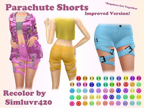 The Sims Resource - Parachute Shorts Improved Recolor (Get Together Required) Parachute Shorts, Lulu Pants, Strap Pants, Clothing Pants, Eyelet Top, Boho Pants, Sims 4 Cc, The Sims Resource, Sims Resource