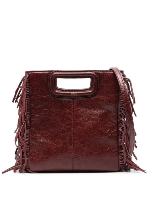 burgundy calf leather cracked effect fringe detailing adjustable detachable shoulder strap two top handles logo stamp to the front main compartment full lining silver-tone hardware foldover top with magnetic fastening This piece comes complete with a protective dust bag. Fringe Tote Bag, Red Leather Bag, Fall Bags, Bag Designs, Olivia Palermo, Dolce E Gabbana, Chic Outfit, Logo Stamp, Ballet Flat Shoes