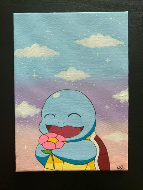 Squirtle Painting Canvas, Animal Crossing Canvas Painting, Pokemon Canvas Art, Psyduck Painting, Acrylic Painting Pop Art, Pokemon Acrylic Painting, Painting Ideas Pokemon, Kawaii Painting Ideas, Pokemon Painting Ideas