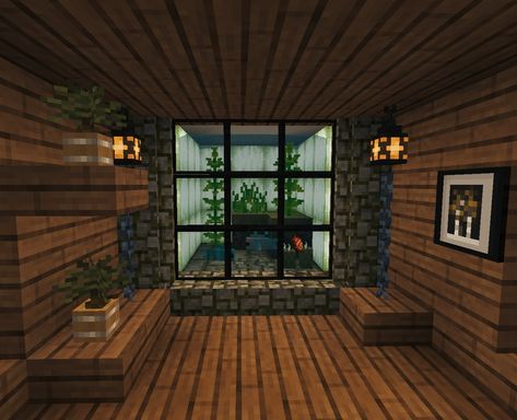 Minecraft Fish Aquarium, Minecraft Wall Aquarium, Aquarium Design Minecraft, Minecraft Fish Tank Ideas, Minecraft House Inside Ideas, Fish House Minecraft, Aquarium Minecraft Ideas, Axolotl Tank Ideas Minecraft, Fish Tank Minecraft