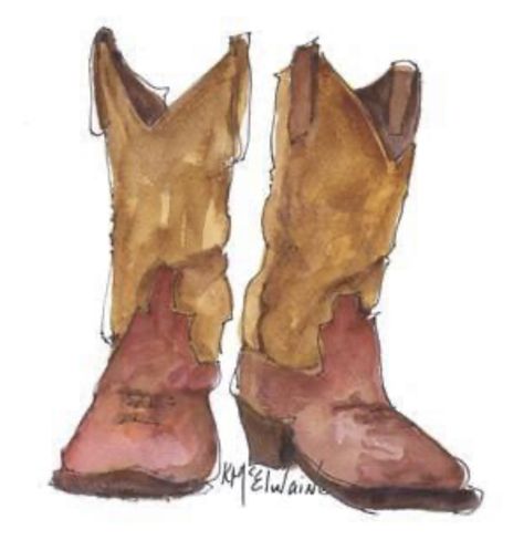 Ffa Emblem, Cowboy Boots Drawing, Texas Watercolor, Watercolor Painting Easy, Brown Cowboy Boots, Western Paintings, Diy Watercolor Painting, Country Boots, Cowboy Art