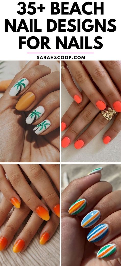 Get ready to hit the sand with these 35+ stunning beach-themed nail designs, perfect for short nails. Get inspired and step up your manicure game! 🏖️💅🌴 #Nails #NailArt #NailDesigns Hawaii Nails Ideas Short, Nails For Thailand Trip, Short Acrylic Nails Beach Designs, Nail Art Designs Beach Vacation, Beach Manicure Ideas, Goa Nail Art Designs, Vacation Short Nails, Beach Nail Designs Vacations, Nail Ideas Beach Theme