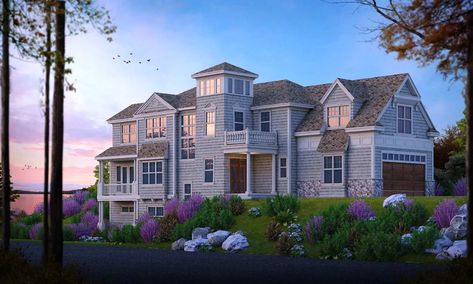 Shingle House Plan - 4 Bedrooms, 3 Bath, 4702 Sq Ft Plan 1-158 5 Bedroom Coastal House Plans, Coastal Mansion Floor Plan, Beach Mansion Exterior, Coastal House Layout, Beach House Mansion, Coastal Floor Plans, Raised Beach House, Large Beach House, Shingle House Plans