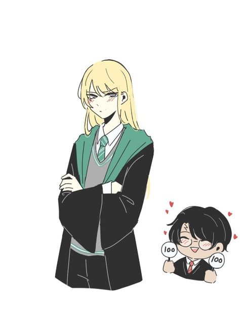 Fem Draco Malfoy Fanart, Draco Genderbend, Fem Harry Potter, Drarry Fanart, Harry Draco, Slytherin Harry Potter, Harry Potter Artwork, Harry Potter Comics, Harry Potter Ships