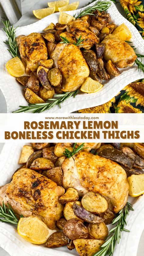 Rosemary Lemon Boneless Chicken Thighs Popular Chicken Recipes, Lemon Chicken Thighs, Chicken Thigh Recipe, Chicken Breast Crockpot Recipes, Crockpot Chicken Breast, Boneless Chicken Thigh Recipes, Rosemary Chicken, Easy Dinner Recipe, Boneless Skinless Chicken Thighs