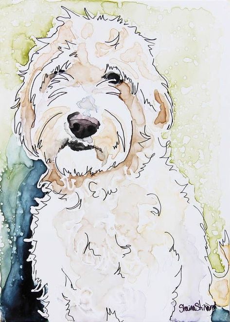 Goldendoodle Art, Portraits Watercolor, Portraits Pop Art, Painting Dogs, Watercolor Art Paintings, Dog Sketch, Golden Doodle, Watercolor Dog, Arte Animal