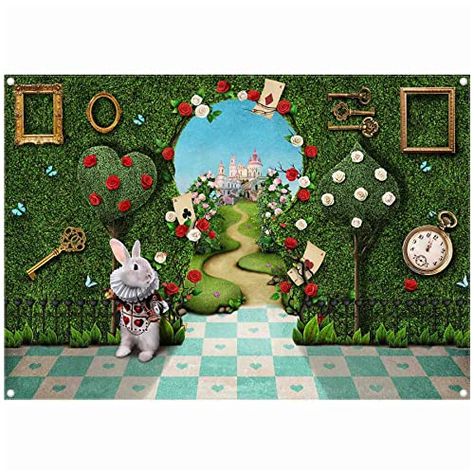 Alice In Wonderland Photography, Tea Party Photography, Cloud Installation, Grass Fence, Alice In Wonderland Garden, Photo Tapestry, Backdrop For Birthday, Backdrops Kids, Rabbit Photos