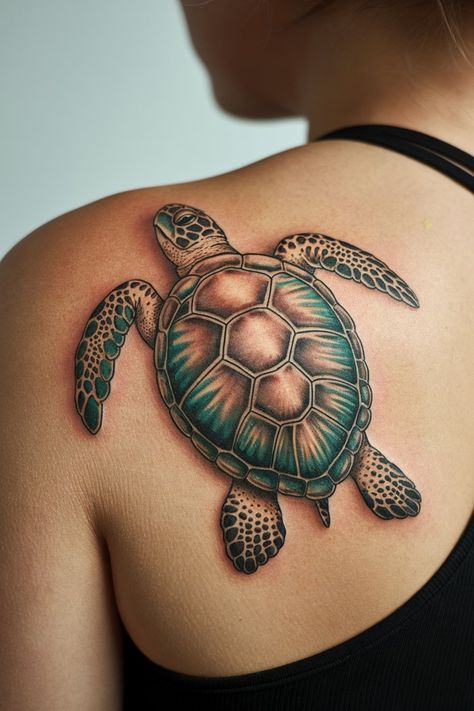 20 Ocean Themed Tattoo Ideas Perfect For Sea Lovers – inkspiredtattoos.com Turtle Tattoo Back, Realistic Turtle Tattoo, Sea Turtle Tattoos, Ocean Theme Tattoos, Underwater Tattoo, Starfish Tattoo, Sea Turtle Tattoo, Arm Sleeve Tattoos For Women, Turtle Tattoo Designs