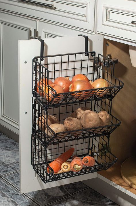 PRICES MAY VARY. mouse proof storage containers for fruit vegetable potato & onion or all other produce When this basket will hang on your kitchen cabinet you will finally feel the pleasure of an organized life you will actually be able to see and taste the food you have in your kitchen B est Under Sink Space Saver Triple Basket Compact design hanging fruit basket free space on countertop or walls; slanted panels for easy access fit inside cabine Potato And Onion Storage, Potato And Onion Bin, Storing Onions, Potato Bin, Produce Bin, Hanging Fruit Basket, Bin Rack, Onion Storage, Potato Storage