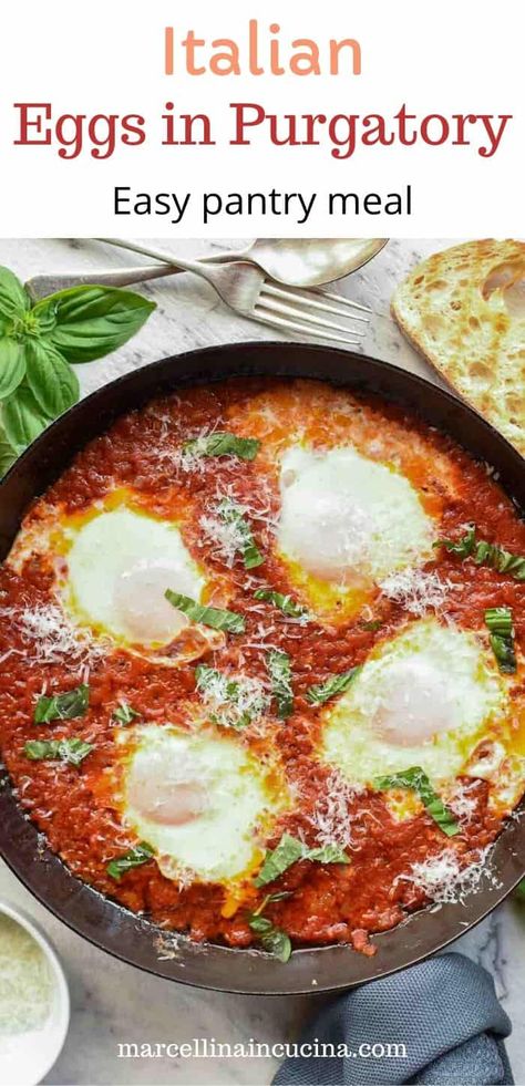 Eggs In Purgatory, Italian Eggs, Italian Breakfast, Italian Recipes Traditional, Spicy Tomato Sauce, Easy Italian, Spinach And Feta, Breakfast Brunch Recipes, Stuffed Sweet Peppers