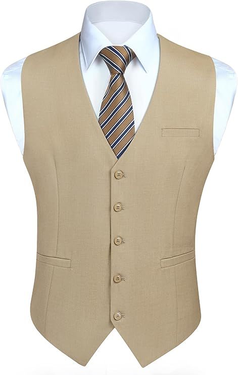 HISDERN Men's Suit Business Formal Dress Waistcoat Vest with 3 Pockets for Suit or Tuxedo Slim Fit Semi-formal Single-breasted Vest With Notch Lapel, Semi-formal Single Breasted Vest With Notch Lapel, Semi-formal Single-breasted Vest With Lapel Collar, Semi-formal Slim Fit Single Breasted Vest, Luxury Semi-formal Tuxedo Vest, Business Formal Dress, Mens Suit Vest, Suits Men Business, Business Formal