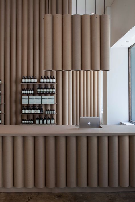 Aesop DTLA on Behance Aesop Store, Cardboard Design, Retail Interior, Interior Modern, Cardboard Tubes, Cardboard Furniture, Store Interior, Shop Interiors, Retail Space