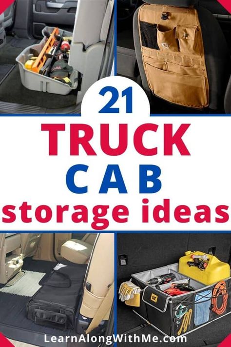 Truck Cab Storage Ideas, Pop Up Camper Storage Ideas, Pop Up Camper Storage, Diy Truck Interior, Camper Storage Ideas, Truck Accessories Diy, Work Truck Organization, Work Truck Storage, Suv Storage