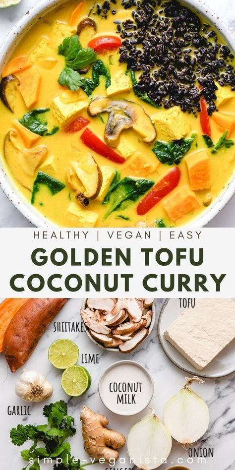 Low Cholesterol Vegan Recipes, Tofu Curry Recipes, Vegan Tofu Curry, Tofu Coconut Curry, Vegan Curries, Yellow Curry Recipe, Coconut Curry Recipe, Curry Broth, Simple Veganista