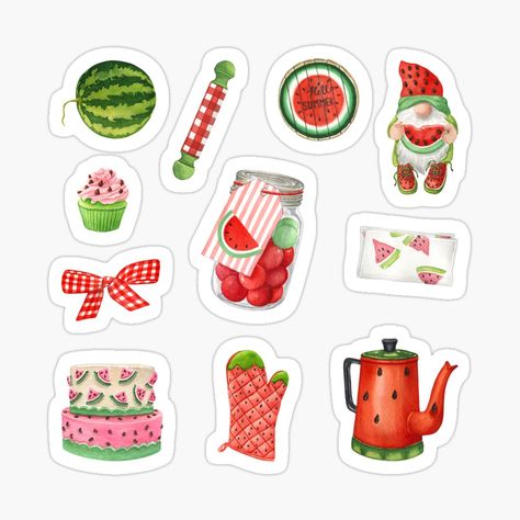 Watermelon Stickers Printables, Watermelon Kitchen, Watermelon Sticker, Watercolor Food Illustration, Food Drawings, Cute Watermelon, Food Decor, Watercolor Food, Cute Food Drawings