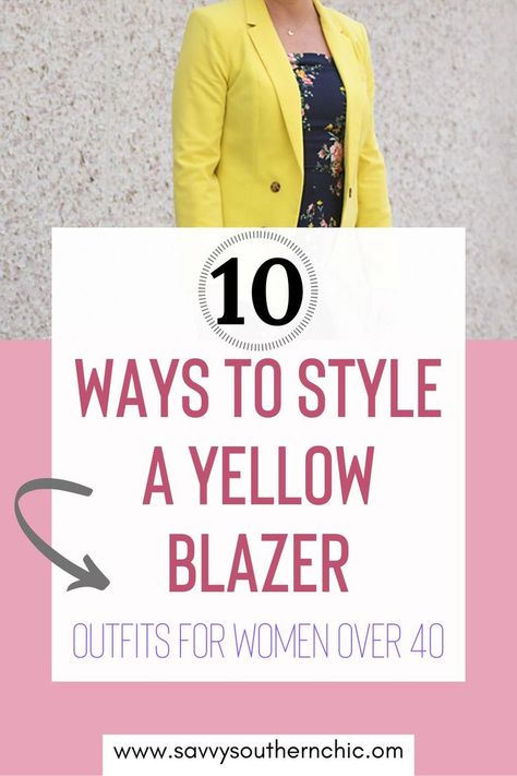 An easy way to add color to your work wear or casual outfits is to wear a yellow blazer. This post will show you ten yellow blazer outfit ideas perfect for business casual wear for women over 40. There are more ways to style a yellow blazer than you might think. Yellow Blazer Outfits For Women, Yellow Blazer Outfits, Yellow Work Outfit, Blazer Outfits For Women Work, Yellow Blazer Outfit, Blazer Outfit Ideas, Business Casual Blazer, Blazer Outfits Casual, Professional Work Outfit