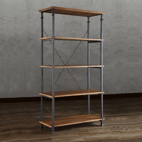 Pin for Later: Caitlyn Jenner's House Might Be More Stylish Than Kris Jenner's  Copy her industrial-chic look with this Modern Rustic 40-inch Bookcase ($391). Wide Bookshelf, 4 Shelf Bookcase, Rustic Bookcase, Office Shelving, Vintage Industrial Furniture, Wood Bookcase, Industrial Modern, Ladder Bookcase, Rustic Industrial