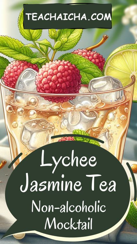 Lychee Jasmine Tea Mocktail Mocktail Drink Recipes, Tea Mocktail, Summer Tea Recipes, Alcoholic Tea, Homemade Summer Drinks, Tropical Recipes, Flavored Iced Tea Recipes, Summer Coffee Drinks, Mocktail Drink