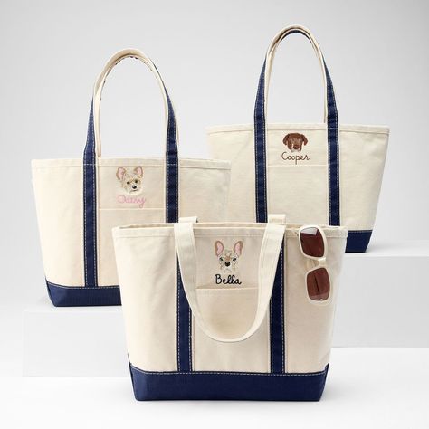 Embroidered Canvas Dog Tote Boat And Tote Monogram, Ll Bean Tote Bag Monogram, Ll Bean Tote, Dog Tote, Embroidered Canvas, Farmer's Market, Embroidery Ideas, Dog Park, Make Your Mark