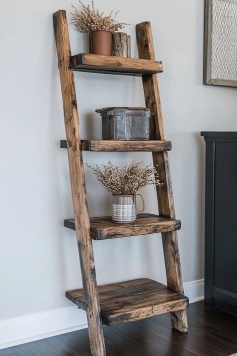 "Add charm and storage with a DIY Rustic Ladder Shelf! 🛠️🌾 This stylish and functional project is perfect for displaying your favorite decor items. Ideal for any room needing a rustic touch! 🏡✨ #RusticDecor #DIYStorage #LadderShelf" Diy Ladder Shelf, Rustic Ladder Shelf, Diy Ladder, Rustic Ladder, Ladder Shelf, Rustic Diy, Decor Items, Diy Storage, Shelf Decor