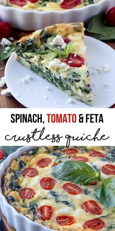 Feta Casserole, Quiche Recipes Healthy, Quiche Recipes Crustless, Feta Quiche, Tomato And Feta, Spinach Tomato, Breakfast Quiche Recipes, Quiche Recipes Easy, Spinach Quiche