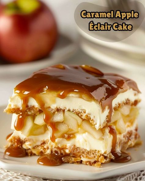 Recipes by Clare Banana Dessert Recipes, Eclair Cake, Banana Dessert, Layer Cakes, Caramel Apple, Eclairs, Caramel Sauce, 5 Pounds, Cinnamon Apples