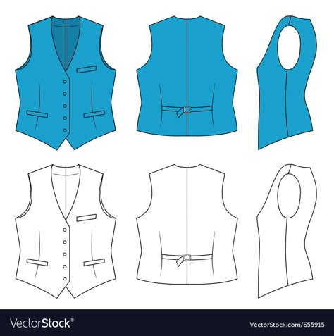 Woman blue waistcoat Royalty Free Vector Image Waistcoat Drawing, Denim Vest Sewing Pattern, Vest Technical Drawing, Suit Sketch, Waist Coat Men, Fashion Sketches Men, Waistcoat Outfit, Blue Waistcoat, Waistcoat Pattern