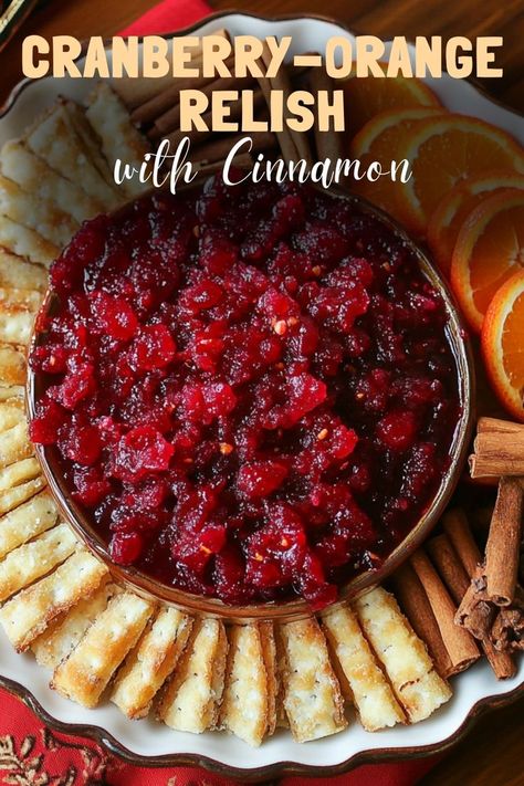 Add a fresh twist to your meal with cranberry-orange relish, spiced with cinnamon for a sweet and tangy side. #CranberryRelish #HolidaySides Fresh Cranberry Relish, Cranberry Orange Relish Recipes, Cranberry Orange Relish, Fresh Cranberry, Recipe Thanksgiving, Cranberry Relish, Holiday Sides, Cranberry Sauce Recipe, Relish Recipes