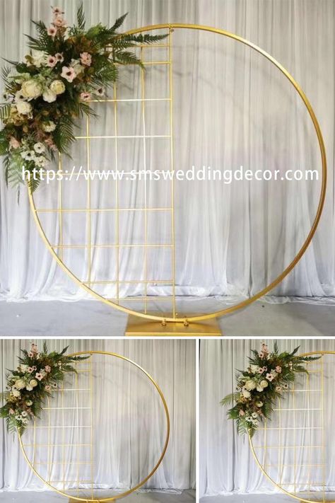 Metal Backdrop Stand Circle This iron circle backdrop is a circle with half grid shape and base. The base of this circle is a rectangle, stable and strong. This arch backdrop is made of iron and has a diameter of 2 meters. This metal mesh backdrop is gold plated and can be customized in other colors. You can decorate it with balloons or flowers, toys, feathers, colored lights, etc. Metal Backdrop Stand, Mesh Backdrop, Metal Backdrop, Circle Backdrop, Metal Wedding Arch, Metal Wedding, Colored Lights, Arch Backdrop, Backdrop Stand