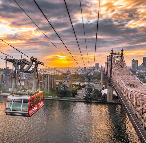 Capturing sunrise on the Roosevelt Island tram. The East River, Queensboro Ed Koch Queensboro Bridge, Roosevelt Island and Queens, New York City Queensboro Bridge, Home Nyc, Roosevelt Island, East River, Nyc Trip, New York Style, City Photography, New York Travel, New York State