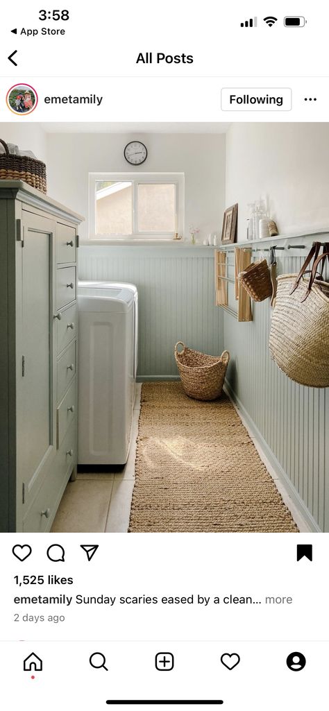 Cottagecore Laundry Room, Bathroom Cottagecore, Cottage Laundry, Cottage Laundry Room, Studio Blue Green, Laundry Room Ideas Small Space, Sunday Scaries, Laundry Room Wallpaper, Laundry And Bathroom