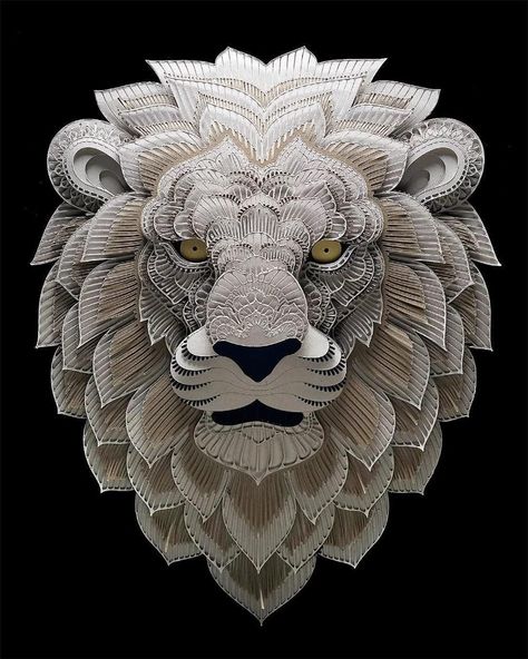 Fragile Beauty, Paper Cut Artists, Paper Art Sculpture, Afrique Art, Cardboard Sculpture, Layered Art, Animal Portraits, Cardboard Art, Lion Art