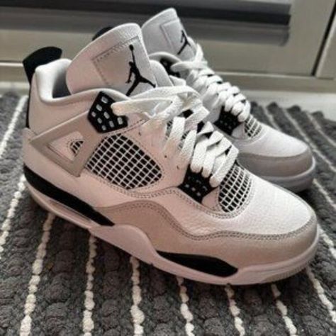 Jordan 4 Retro Mid Military Black Dream Shoes Jordans, Jordans 4s, Jordans 4, Jordan 4’s, Pretty Sneakers, Nike Shoes Air Force, Offer Accepted, White Nike Shoes, Pretty Shoes Sneakers