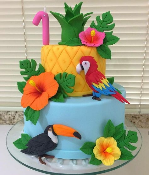 Pool Birthday Cakes, Hawaii Birthday Party, Tropical Birthday Cake, Unique Birthday Cake, Tropical Cake, Beach Theme Wedding Cakes, Candy Cupcakes, Candyland Cake, Cake Style